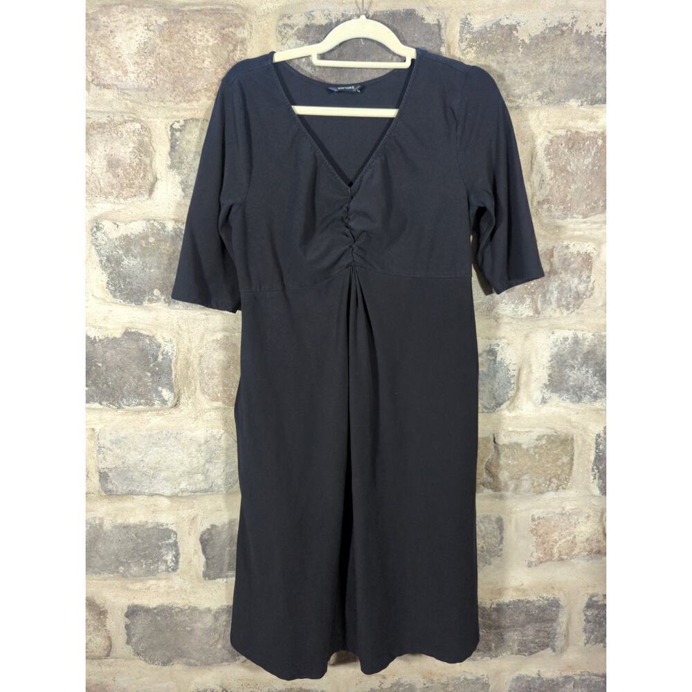 Eshakti Dress Woman's Large Black Jersey Knit V Neck Minimalist Demure Pockets